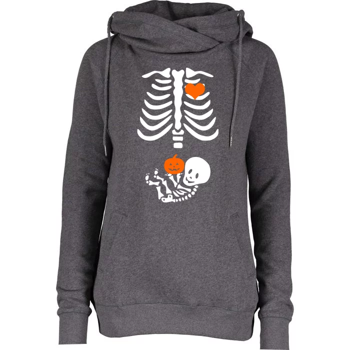 Halloween Skeleton Rib Cage Maternity Pregnant Pumpkin Gift Womens Funnel Neck Pullover Hood