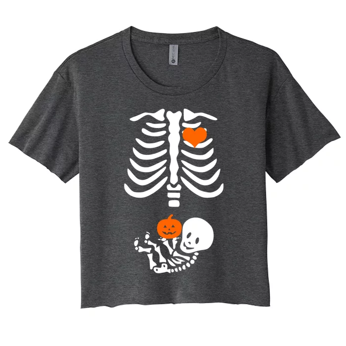 Halloween Skeleton Rib Cage Maternity Pregnant Pumpkin Gift Women's Crop Top Tee