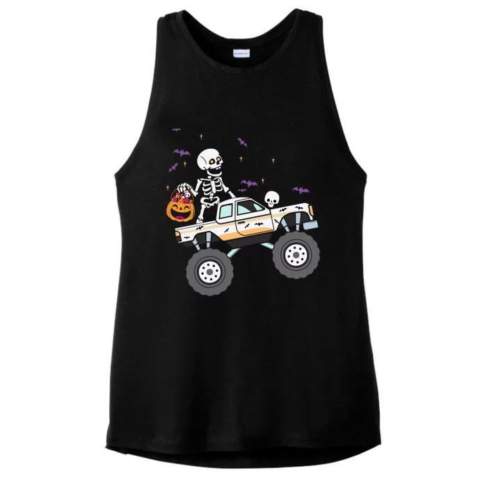 Halloween Skeleton Riding Monster Truck Great Gift Ladies Tri-Blend Wicking Tank