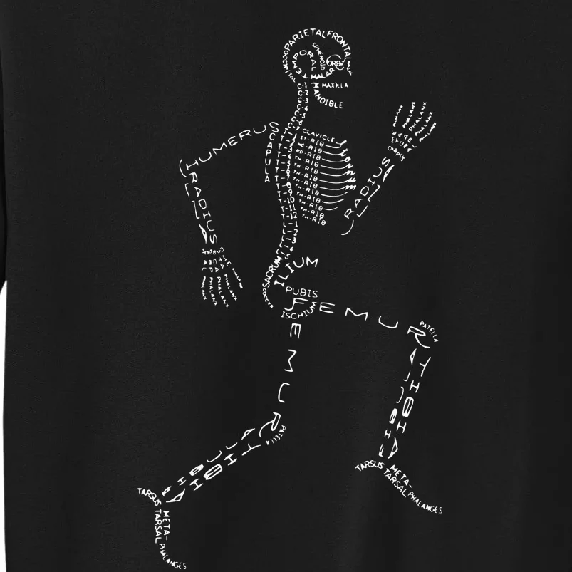 Human Skeleton Running Bone Names Anatomy Labels For Geeks Tall Sweatshirt