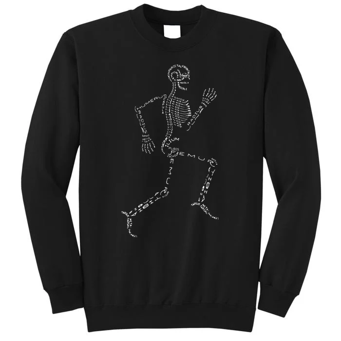 Human Skeleton Running Bone Names Anatomy Labels For Geeks Tall Sweatshirt