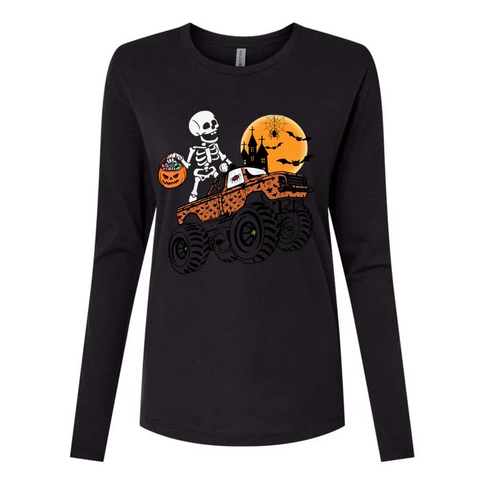 Halloween Skeleton Riding Monster Truck Gift Womens Cotton Relaxed Long Sleeve T-Shirt