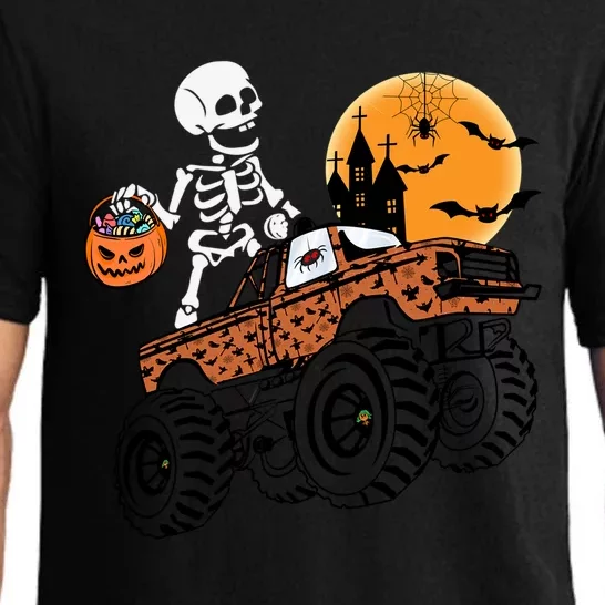 Halloween Skeleton Riding Monster Truck Gift Pajama Set