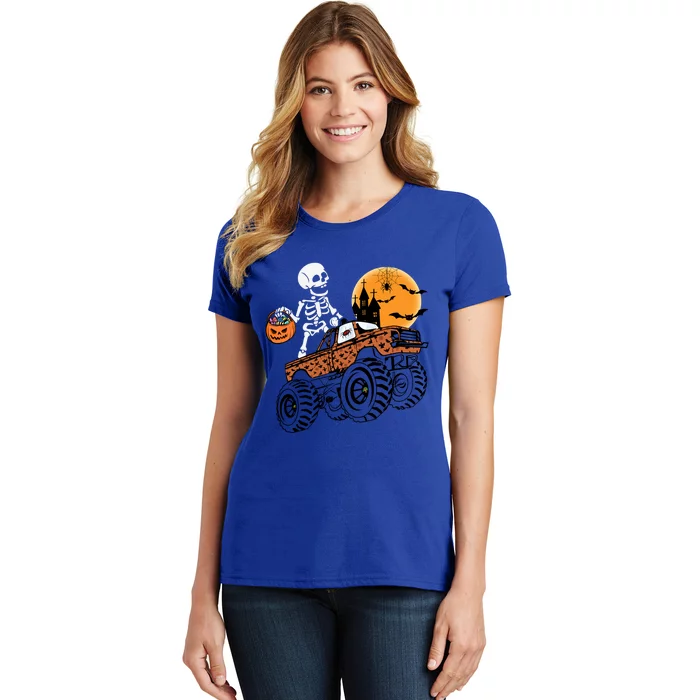 Halloween Skeleton Riding Monster Truck Gift Women's T-Shirt