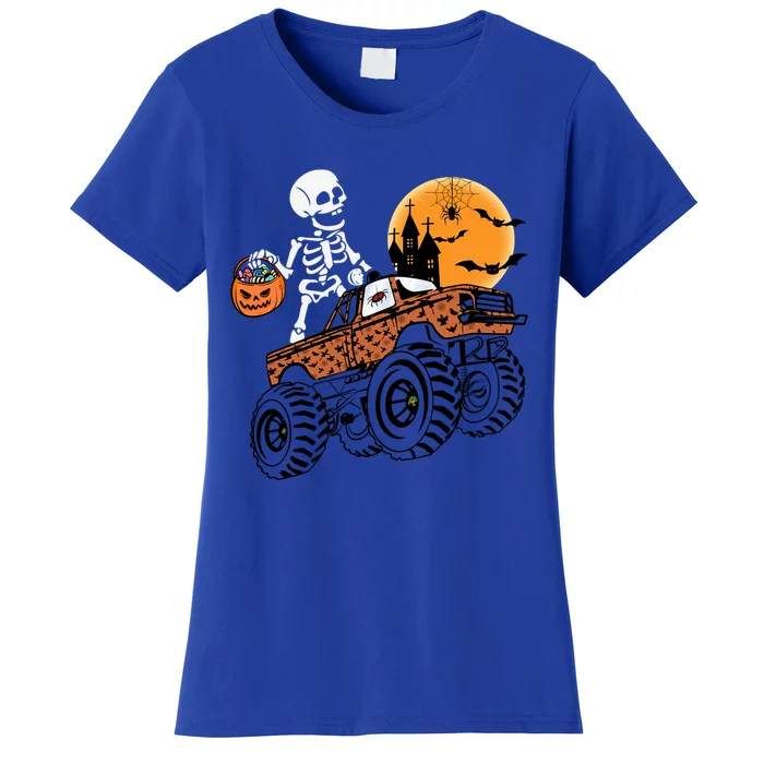 Halloween Skeleton Riding Monster Truck Gift Women's T-Shirt