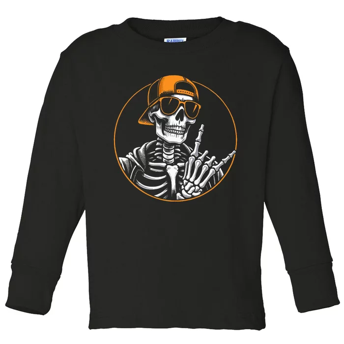 Halloween Skeleton Rock Hand Rocker Toddler Long Sleeve Shirt