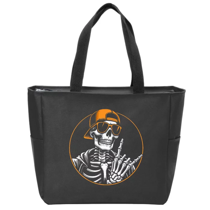 Halloween Skeleton Rock Hand Rocker Zip Tote Bag