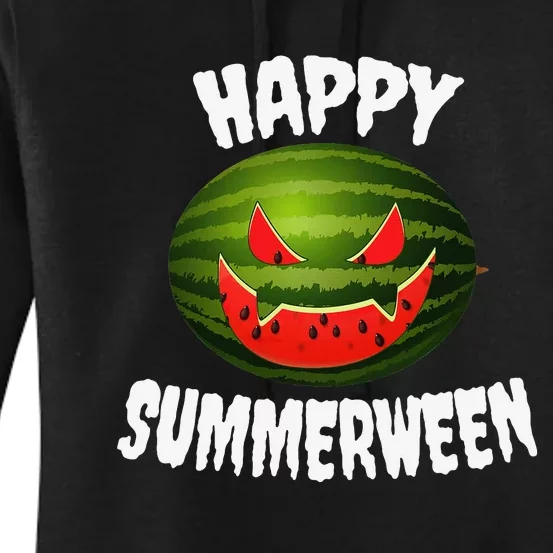 Happy Summerween Retro Watermelon Jack O Lantern Women's Pullover Hoodie