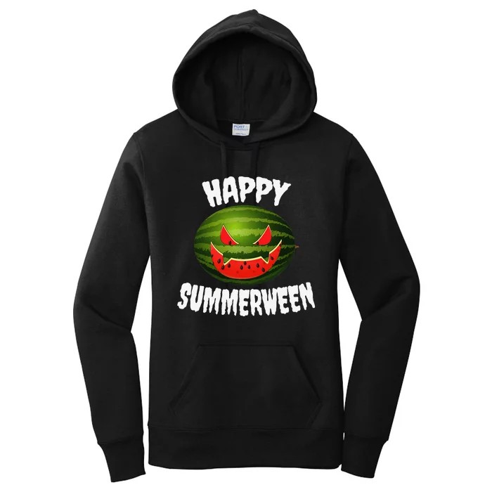 Happy Summerween Retro Watermelon Jack O Lantern Women's Pullover Hoodie