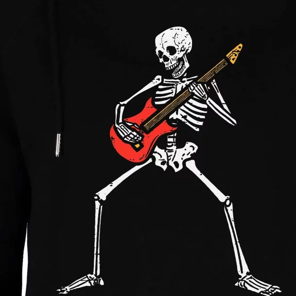 Halloween Skeleton Rocker Guitar Punk Rock Costume Womens Funnel Neck Pullover Hood