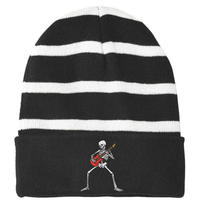 Halloween Skeleton Rocker Guitar Punk Rock Costume Striped Beanie with Solid Band