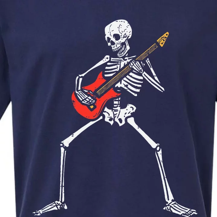 Halloween Skeleton Rocker Guitar Punk Rock Costume Sueded Cloud Jersey T-Shirt