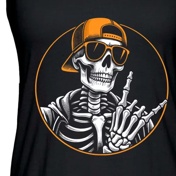 Halloween Skeleton Rock Hand Rocker Rock Music Ladies Essential Flowy Tank