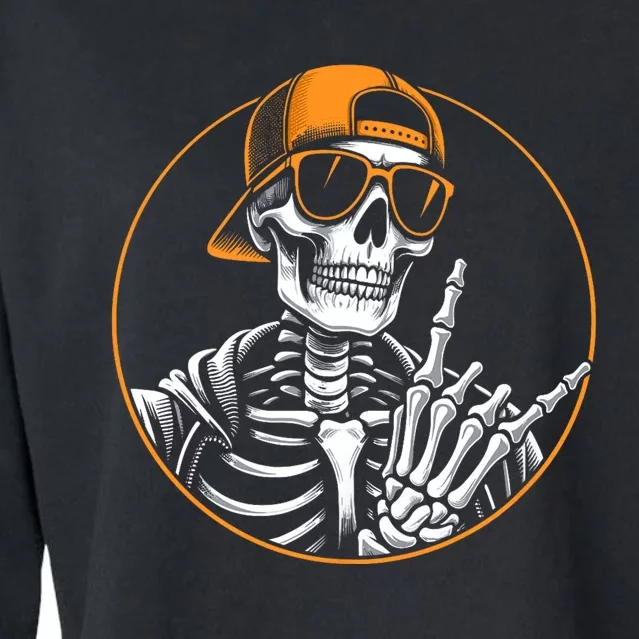 Halloween Skeleton Rock Hand Rocker Rock Music Cropped Pullover Crew