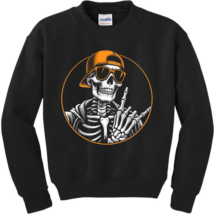 Halloween Skeleton Rock Hand Rocker Rock Music Kids Sweatshirt