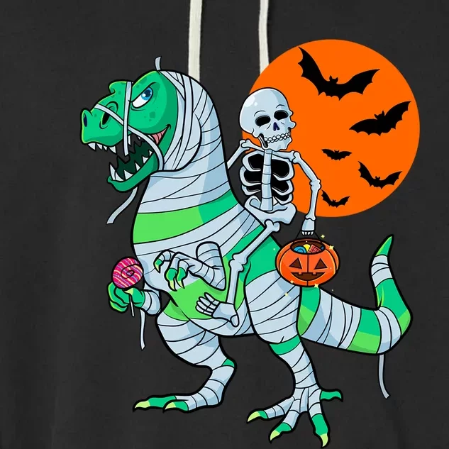 Halloween Skeleton Riding Trex Dinosaur Meaningful Gift Garment-Dyed Fleece Hoodie