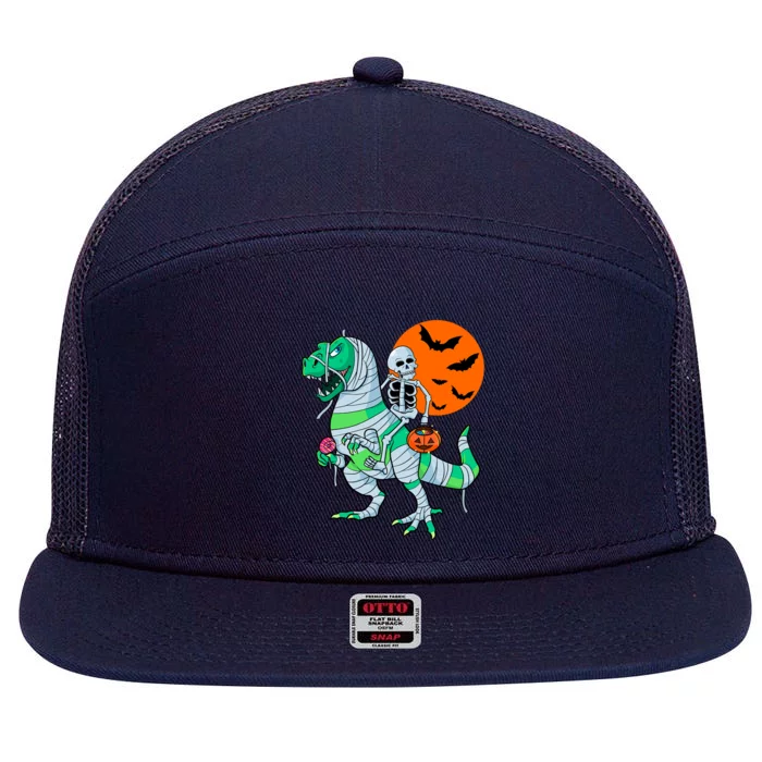 Halloween Skeleton Riding Trex Dinosaur Meaningful Gift 7 Panel Mesh Trucker Snapback Hat