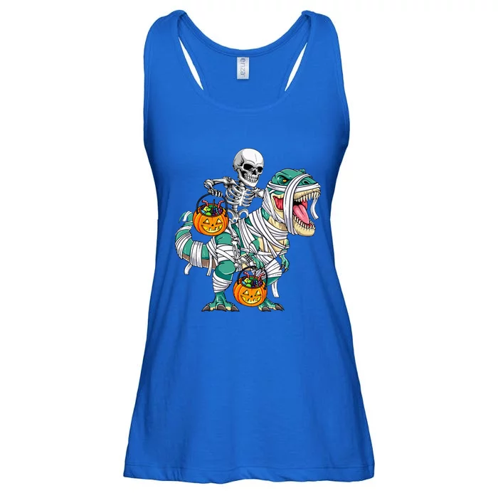 Halloween Skeleton Riding Mummy Dinosaur T Rex Funny Ladies Essential Flowy Tank