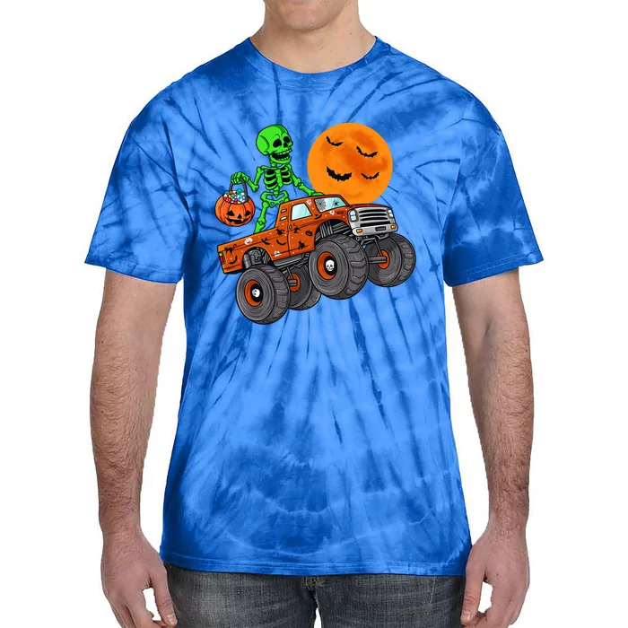 Halloween Skeleton Riding Monster Truck Gift Tie-Dye T-Shirt