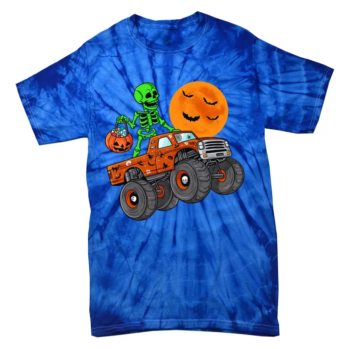 Halloween Skeleton Riding Monster Truck Gift Tie-Dye T-Shirt