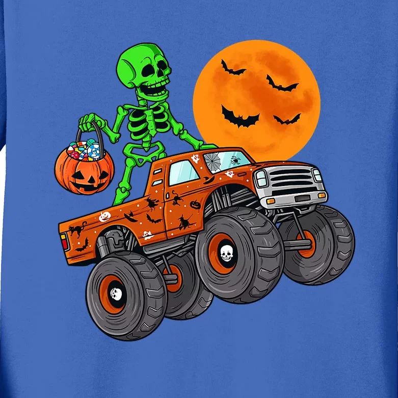 Halloween Skeleton Riding Monster Truck Gift Kids Long Sleeve Shirt