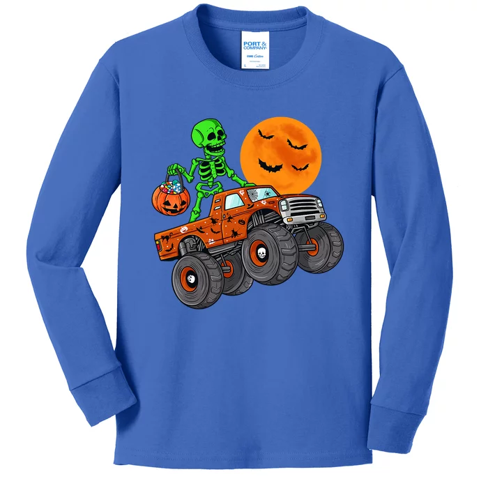 Halloween Skeleton Riding Monster Truck Gift Kids Long Sleeve Shirt