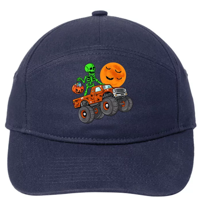 Halloween Skeleton Riding Monster Truck Gift 7-Panel Snapback Hat