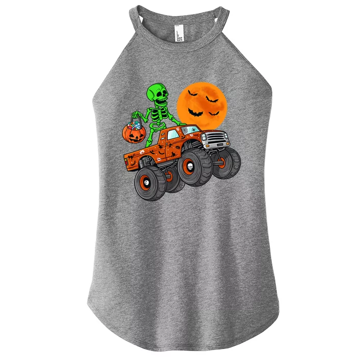 Halloween Skeleton Riding Monster Truck Gift Women’s Perfect Tri Rocker Tank