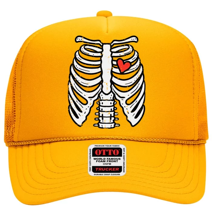 Halloween Skeleton Rib Cage Heart Costume High Crown Mesh Trucker Hat