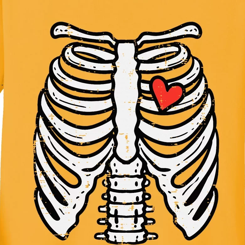 Halloween Skeleton Rib Cage Heart Costume Kids Long Sleeve Shirt