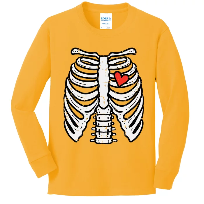 Halloween Skeleton Rib Cage Heart Costume Kids Long Sleeve Shirt