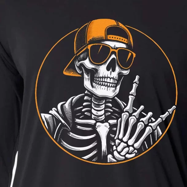 Halloween Skeleton Rock Hand Rocker Cooling Performance Long Sleeve Crew