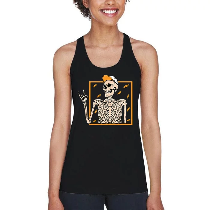 Halloween Skeleton Rock On Hand Skeleton Women's Racerback Tank