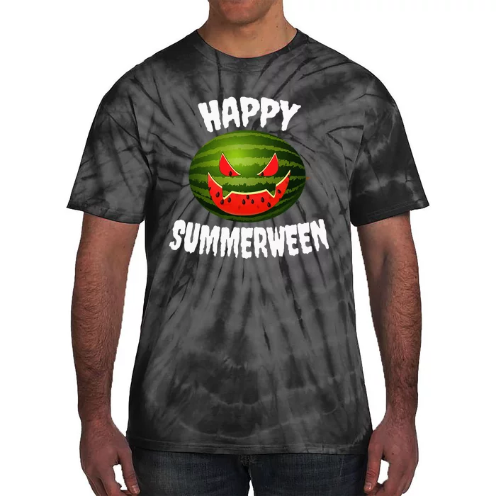 Happy Summerween Retro Watermelon Jack O Lantern Tie-Dye T-Shirt