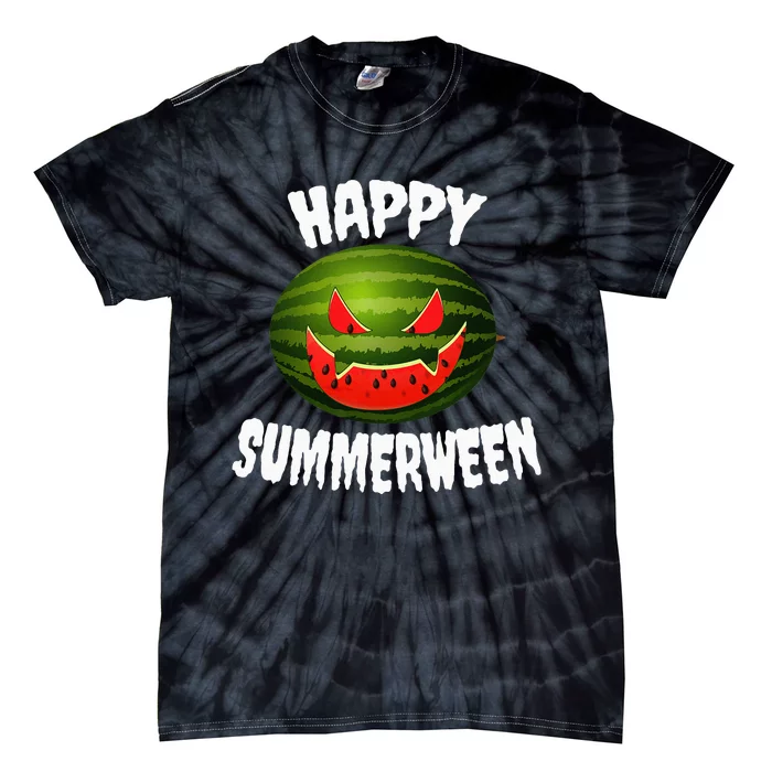 Happy Summerween Retro Watermelon Jack O Lantern Tie-Dye T-Shirt