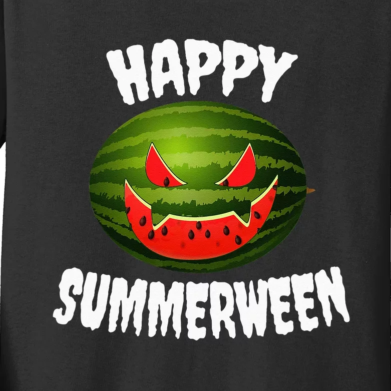 Happy Summerween Retro Watermelon Jack O Lantern Kids Long Sleeve Shirt