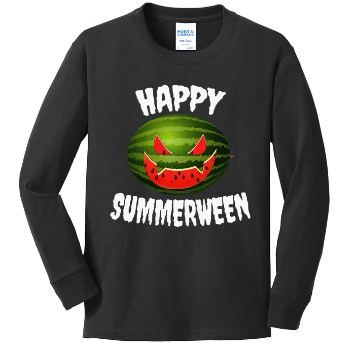 Happy Summerween Retro Watermelon Jack O Lantern Kids Long Sleeve Shirt