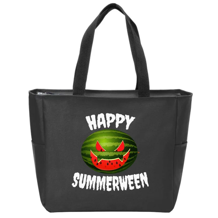 Happy Summerween Retro Watermelon Jack O Lantern Zip Tote Bag