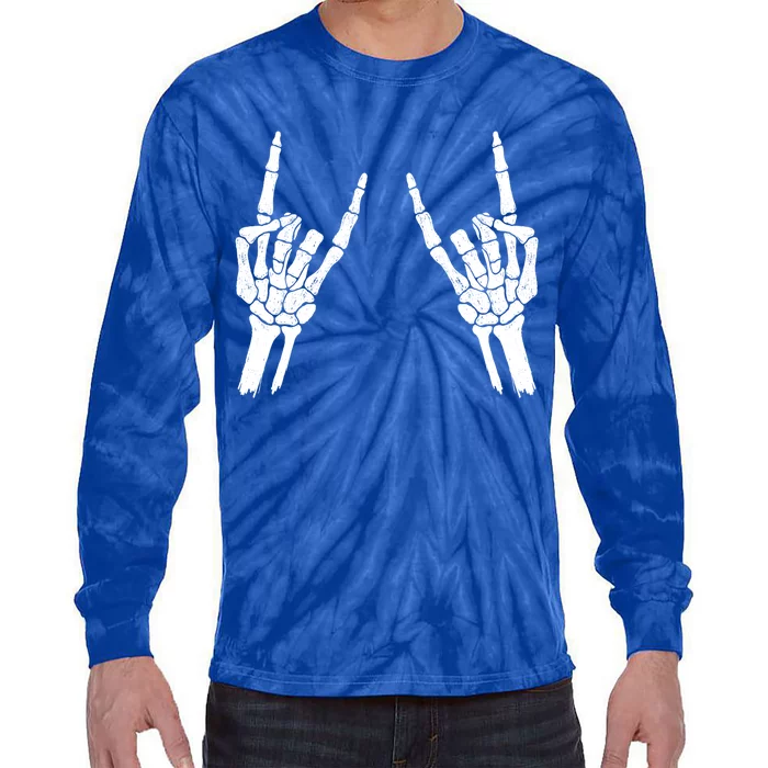 Halloween Skeleton Rocker Graphic Gift Tie-Dye Long Sleeve Shirt