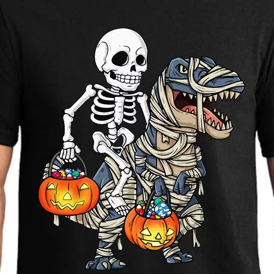 Halloween Skeleton Riding Mummy Dinosaur T Rex Funny Pumpkin Pajama Set