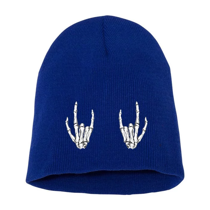 Halloween Skeleton Rocker Hands Cool Gift Graphic Costume Gift Short Acrylic Beanie