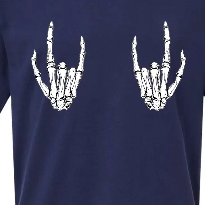 Halloween Skeleton Rocker Hands Cool Gift Graphic Costume Gift Sueded Cloud Jersey T-Shirt