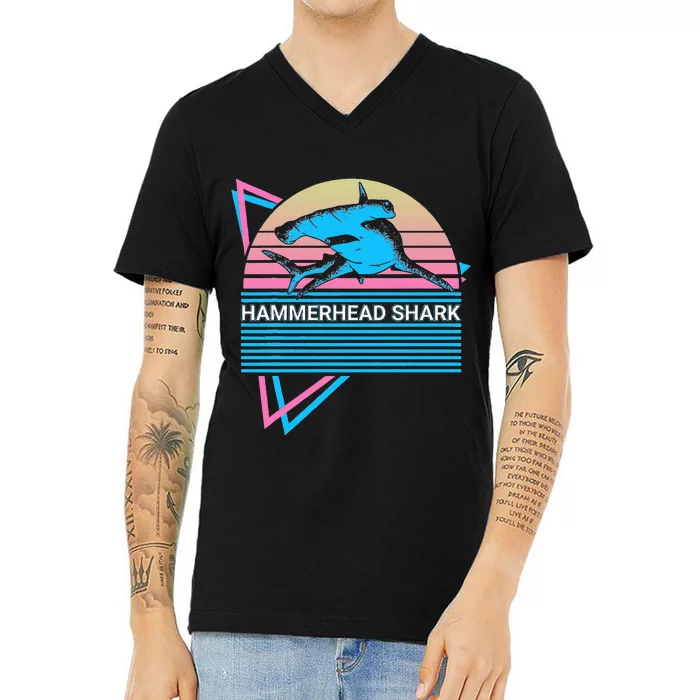 Hammerhead Shark Retro V-Neck T-Shirt