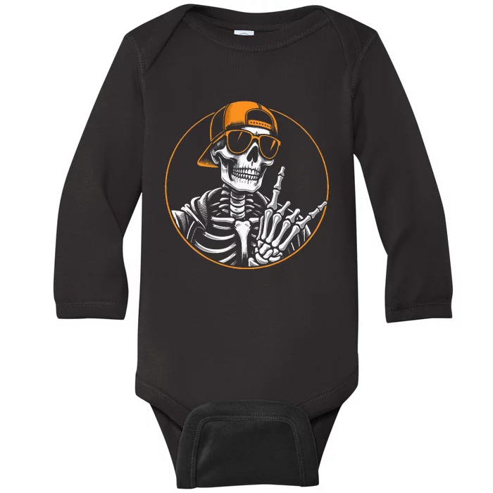 Halloween Skeleton Rock Hand Rocker &  Rock Music Baby Long Sleeve Bodysuit