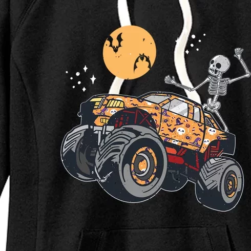 Halloween Skeleton Riding Monster Truck Car Racing Lover Cute Gift Women's Fleece Hoodie