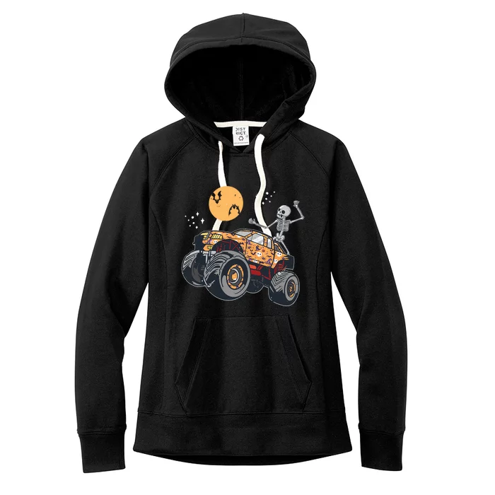 Halloween Skeleton Riding Monster Truck Car Racing Lover Cute Gift Women's Fleece Hoodie