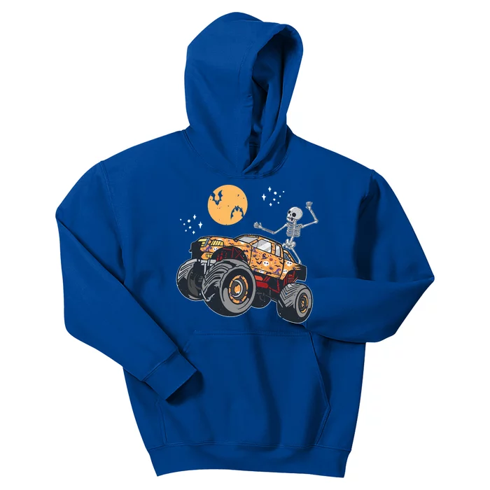 Halloween Skeleton Riding Monster Truck Car Racing Lover Cute Gift Kids Hoodie