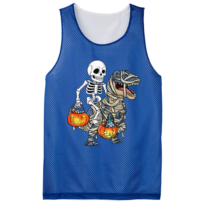 Halloween Skeleton Riding Mummy Dinosaur T Rex Funny Pumpkin Mesh Reversible Basketball Jersey Tank