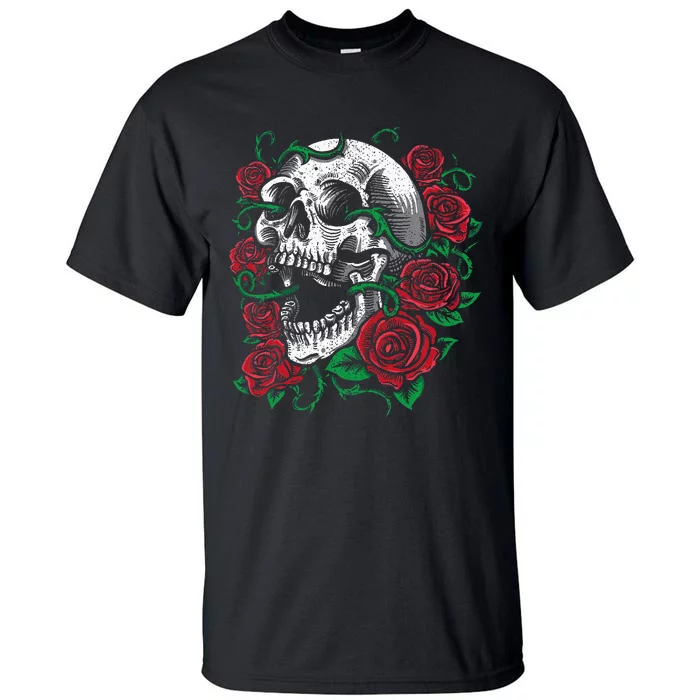 Halloween Skull Rose Skeleton Gift Idea Tall T-Shirt