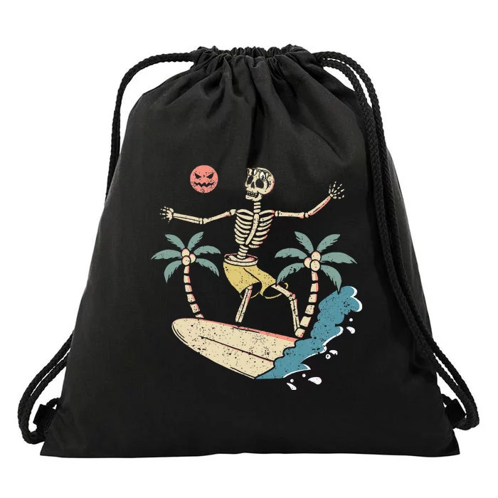 Hawaii Surfer Skeleton Halloween Beach Scary Spooky Surfers Drawstring Bag